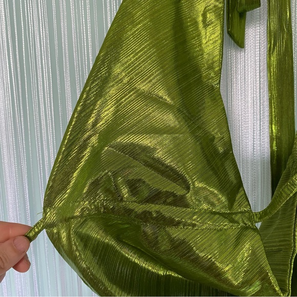 Lime Green Metallic Halter Top NWT Size S - Picture 9 of 12